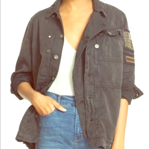 Free People Jackets & Blazers - Free People Embellished Military Shirt Jacket